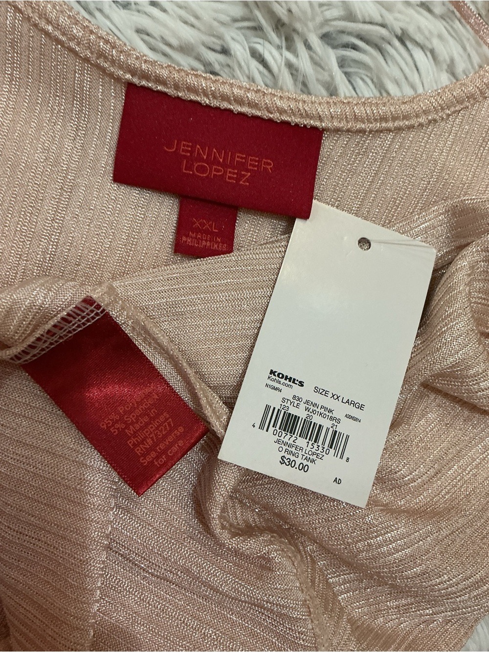 NWT Jennifer Lopez XXL Blush Pink Shimmer Ring Strap Tank Top Plus Size - Picture 6 of 11